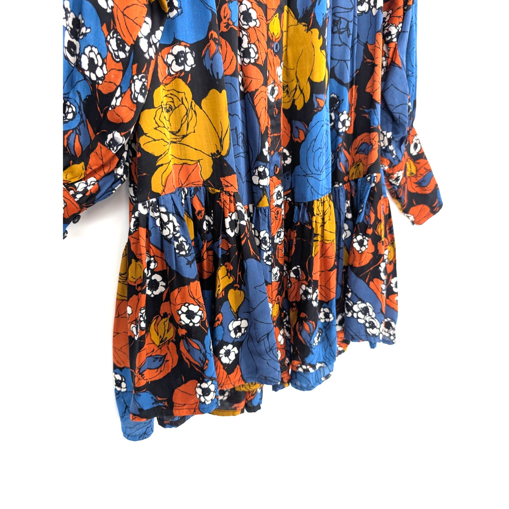 Cleobella Floral Mini Dress Womens XS Blue Orange Ruffle Tiered Boho Festival - Picture 7 of 15